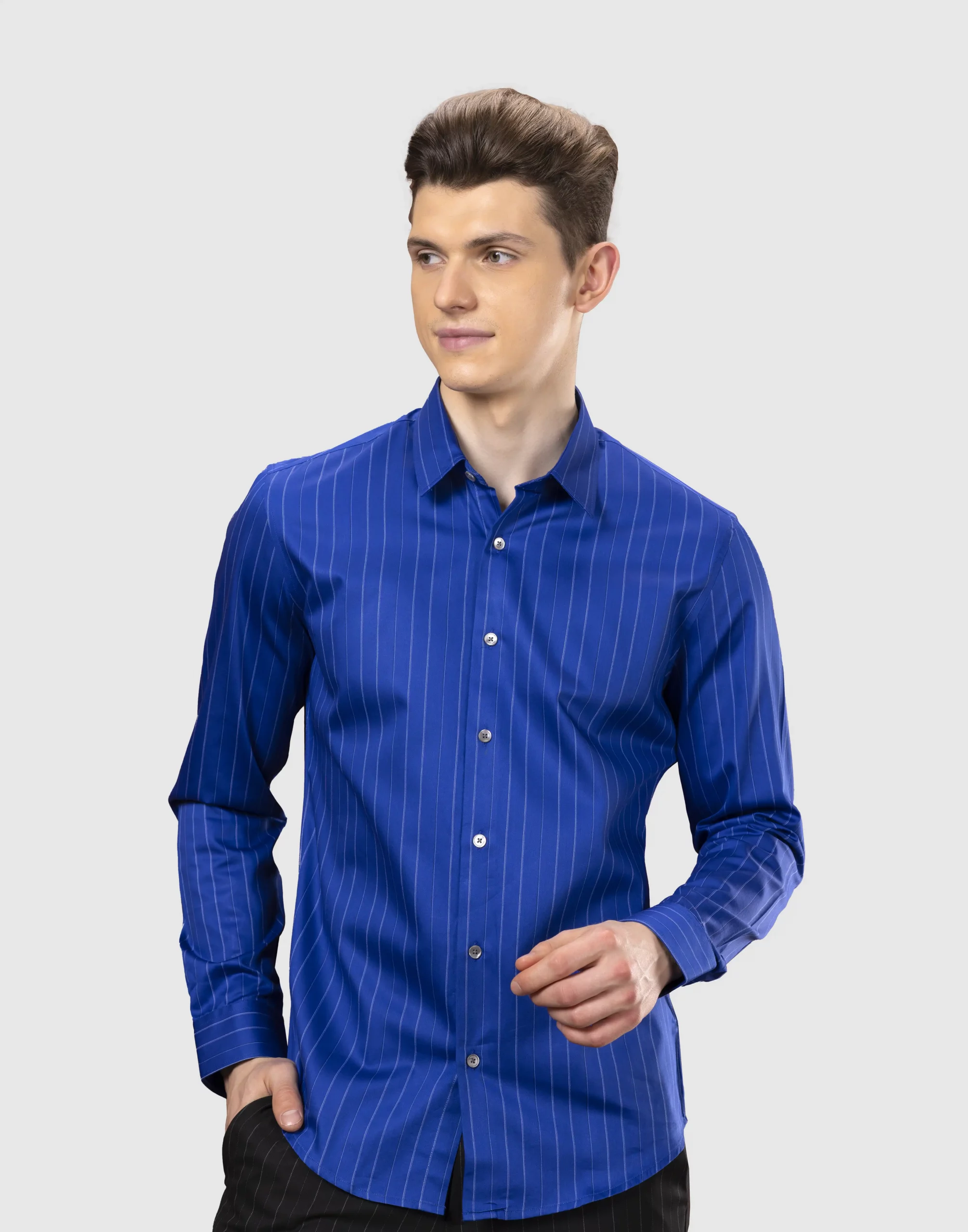Buy Royal Blue Striped Full Sleeve Slim Fit Shirt In Online For Men.