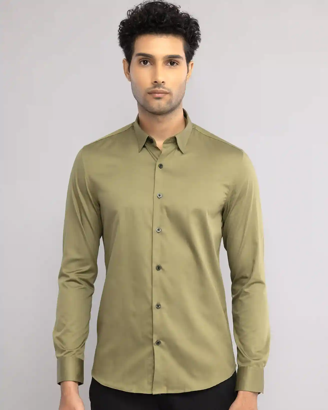 Heniis Dark Celery Green Giza Cotton Shirts - Buy Online